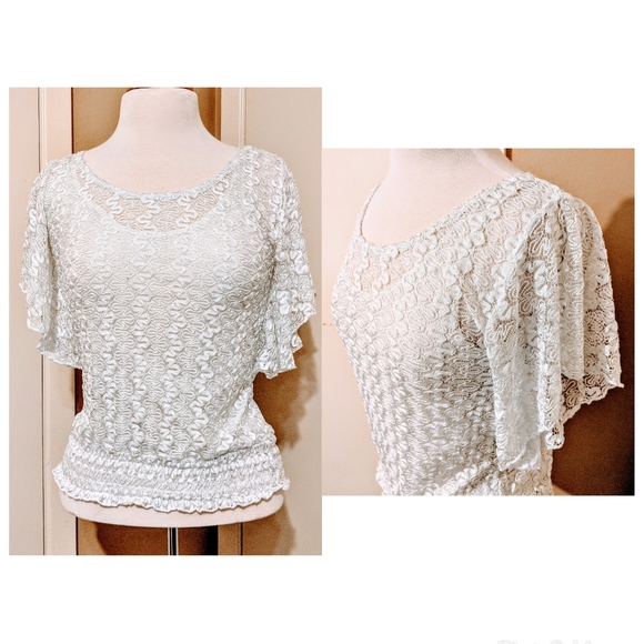 Lavish Tops - 3/$15 Lavish white lace like top (small)